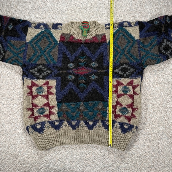 Vintage 80s Boston Traders Wool Sweater Hong Kong Geometric L - Picture 4 of 7